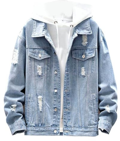 Giacca di Jeans Uomo, Giacca Estiva Uomo, Giacca da Uomo Denim Streetwear Hip Hop Jean Giacche Maschile Casual Capispalla Sciolta Versione Allentati Giubbino Jeans Giacca in Denim