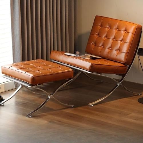 Modern Lazy Läderfåtölj Med Fotpall Oljad Läderaccentfåtölj For Vardagsrum/sovrum(Brown,23.5L x 32W x 32.5H)