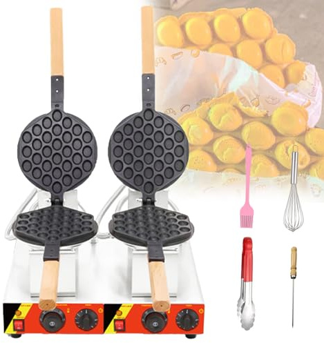 VzxCrue Hexagonal Egg Bubble Puff Iron,Commercial Waffle Maker Double Head Waffle Maker, for Restaurants, Large Waffle Machine Commercial DualHead