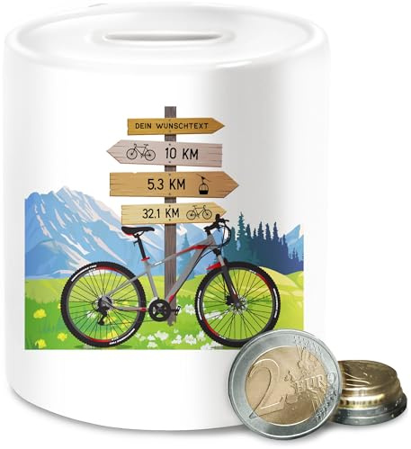 Spardose - Radsport - Fahrrad Geschenk Fahrradfahrer mit Wunschtext personalisiert I Fahrradtour Berge I Radfahrer Geschenke Fahrradfans I Bike Fans - Unisize - Weiß - fahrradspardose radspardose