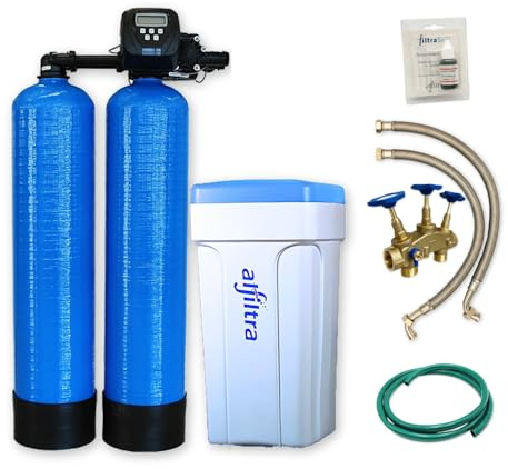 ALFILTRA Wasserenthärtungsanlage - Duplex 60 - Zweisäulige unterbrechungsfreie Entkalkungsanlage, Salzsparend, einfache Installation, automatisch, für 4 bis 8 Personen, mit Anschlussset