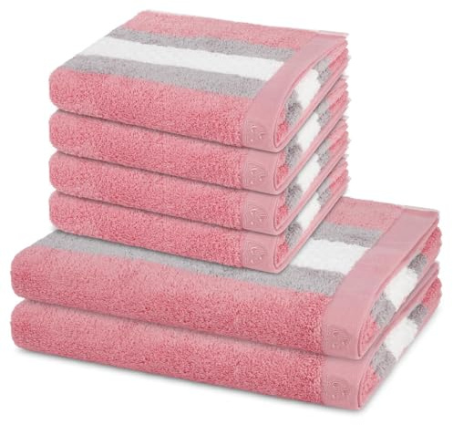 Ross Harmony 6-teiliges Handtuch-Set – 4 Handtücher & 2 Duschtücher – Walkfrottee 520 g/m², Hoch-/Tief-Struktur, 100% Baumwolle – Flauschig, Saugstark & Pflegeleicht – Luxus für Ihr Bad - Altrosa