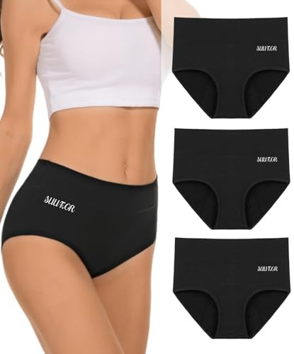 SUUFOR Period Pants for Women，60ML Heavy Flow Period Underwear, High Waist Leakproof & Breathable Menstrual Pants, Incontinence & Postpartum, Pack of 3, Black L