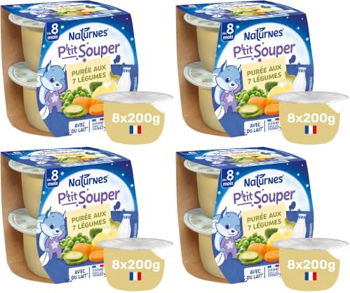 Nestlé Bébé - P'tit Souper - Petits Pots Bébé - Purée 7 Légumes - Dès 8 mois - 2x200g (Lot de 4)