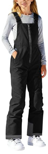YCBMINGCAN Pantalones de esquí para niños y niñas - Pantalones de peto acolchados cálidos impermeables - Pantalones de nieve para exteriores con cremallera y tirantes ajustables para esquís, Negro