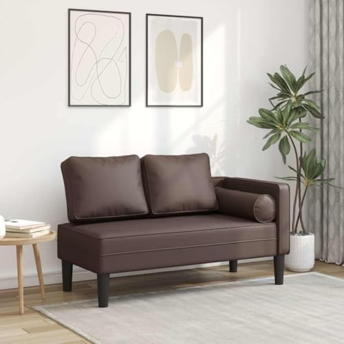 FWIKDUN Eleganter Chaiselongue für den Wohnbereich, robuster Chaiselongue mit Holzrahmen, aus Kunstleder in Braun zum Entspannen mit Kissen und hochelastischem Schaumstoff
