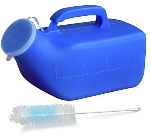 Urinoir Portable 2000ml pour Homme, Bouteille Urine Bouchon Pression Antifuite, Grande Capacité Réutilisable pour Personnes Âgées, Seniors, Camping, Voyage en Voiture, Camionneurs, Urgence, avec Bross