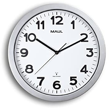 MAUL Horloge Murale MAULstep 35 cm, Horloge Radiopilotée Élégante, Horloge Classique pour Le Bureau, l'Atelier et à la Maison, Bonne Lisibilité Également dans Les Grandes Pièces, Argenté