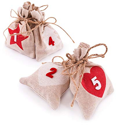 pajoma® Adventskalender zum Befüllen – 24 Jutesäckchen natur mit Zahlen & Kordel | Wiederverwendbare Stoffbeutel zum Aufhängen | DIY Weihnachtskalender zum Selbstbefüllen