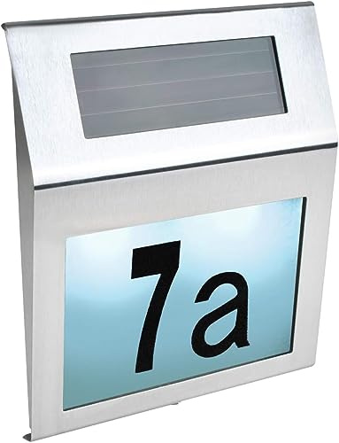 LED Solar Hausnummer | Hausnummer | Batterie-Buchstabenzahlen Dämmerungssensor Montagematerial | Zahlen 1-9 und Kleinbuchstaben A-h im Set | 6783