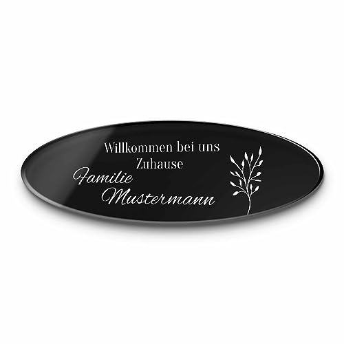 Briefkastenschild mit personalisierter Gravur von Wunschtext und Motiven - Türschild aus Hochglanz Acrylglas in Schwarz oder Anthrazit | Größen ab 5x2 cm