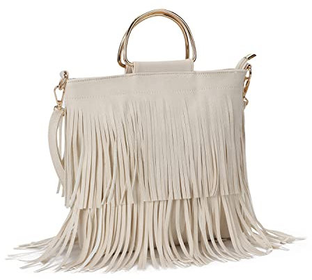 EVEOUT Umhängetasche mit Quasten Fransentasche Damen Mode PU-Leder Hobo-Tasche Quasten Handtasche