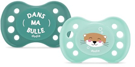 DODIE, Sucettes Anatomiques,Tetine pour bébé, 0-6 mois, Sans BPA, Résistante,vert, mixte, Loutre, Lot de 2