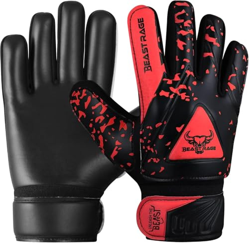 BEAST RAGE Målvaktshandskar för barn Pojkar Ungdom, Fotbollsmålvaktshandskar Barn med dubbla handledsstöd, Starkt grepp dubbla vadderade (Red, Talla 6 adecuada para niños de 12 a 15 años)