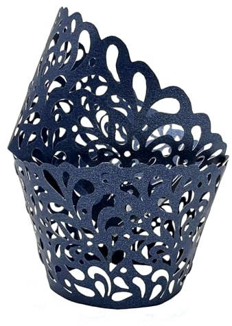 KOSTOO Cupcake-Förmchen, Wassertropfen, künstlerisches Backen, Papier, Spitze, lasergeschnitten, Backförmchen, Muffin für Hochzeit, Party, Geburtstag, Dekoration, Marineblau, 50 Stück