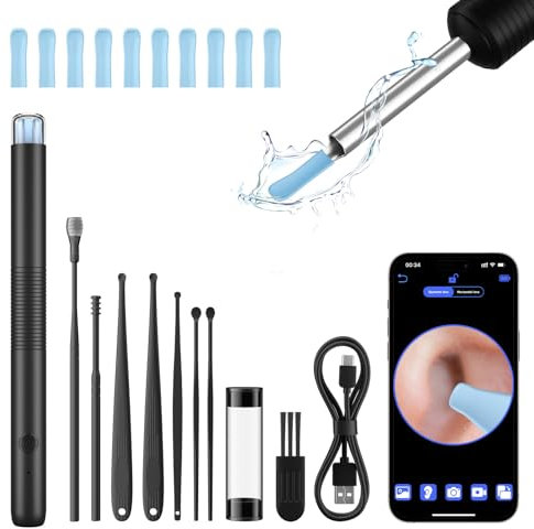 NEUTYPECHIC Otoscopio Pulizia orecchie, 3,6mm Endoscopio Pulisci Orecchie con Telecamera 1920P, IP67 Impermeabile Ear Wax Removal Camera con 6 Luci LED, Kit di Pulitore per iPhone iPad e Android