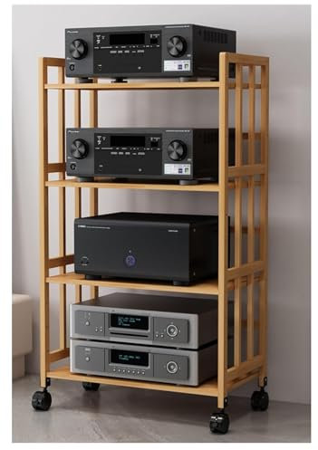 Wooden DVD Player Stand Shelf with Turntable Holder 2 Tier Audio Rack Tower for TV Stereo Media Wall Unit Corner Shelves Ideal for Living Room or Office 53cm Height X 50cm Length.