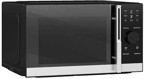 HOMCOM 23L 800W Microwave Oven, Digital Solo Microwave with 10 Power Levels, Automatic Defrost, 8 Auto Cook Menus, 60 Minutes Timer, Eco Mode, Clock, Easy Clean, Small Black Microwave
