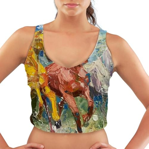 VAPOKF Peinture à l'huile Chevaux Soutien-gorge de sport pour femme, dos en U Rembourré Soutien-gorge de sport pour Yoga Gym Entraînement Fitness, Papillon Peinture à l'huile, Multicolore, L