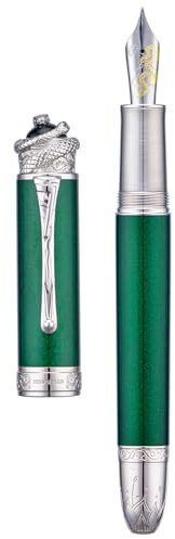 HONG DIAN Penna stilografica a stantuffo N25, pennino fine, design stereoscopico con intaglio a serpente, con custodia in metallo, set (verde smeraldo)