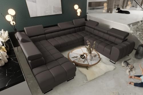 Friderik Ecksofa Aspen MAX I 265x350x225 cm Ledersofa U-Form Schlaffunktion Zwei Bettkasten U-25 (Braun, Links)