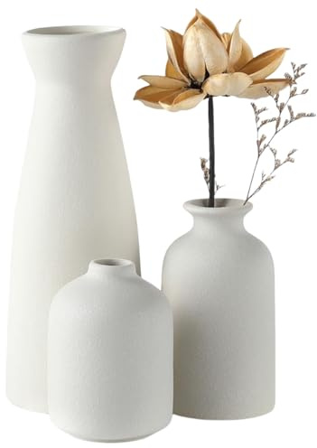 Oleegil Jarrón de cerámica blanca, juego de 3 jarrones pequeños para decoración del hogar y centros de mesa