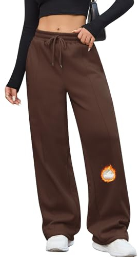 CMTOP Pantaloni Donna Invernali Pantaloni Tuta Gamba Larga a Vita Alta Felpati Pantaloni Sportivi Cotone Casual Pantalone Termici Caldi con Tasche