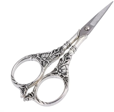 Hemobllo Ciseaux de Couture Vintage Acier Inoxydable avec Poignée Alliage Zinc Coupe Précis pour Broderie Tapisserie et Artisanat Léger et Portable Motif Fleur Ancien Argenté