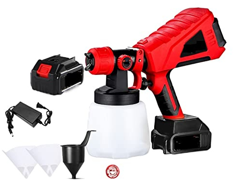 Pistola a spruzzo elettrica da 1000 ml Pistola a spruzzo elettrica ad alta potenza Controllo del flusso dello spruzzatore di vernice con 3 ugelli for batteria da 18 V per auto(One small battery)