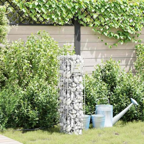 Mokuyary Gabionen Wasserhahn Silber 25 x 25 x 100 cm Edelstahl Garten Wasserzapfsäule Wasserzapfstelle, Wasserentnahmestelle für Außen