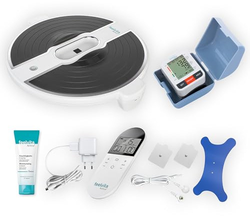 Genius Feelvita Acticur Vital-Set 13-tlg Durchblutungs- Stimulator Bein und Fuß, EMS & TENS Gerät mit 3 Elektrodenpads für Neuropathie, Krämpfe, Knie Beinschmerzen inkl. Blutdruckmessgerät Handgelenk