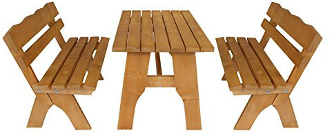 TPFGarden 3-teiliges Gartenset DRIEBURG aus Kiefer massiv | Farbton: Hellbraun imprägniert | Garnitur 2X Bank 2-Sitzer, 1x Tisch 72cmx120cm rechteckig | Holz von höchster Qualität