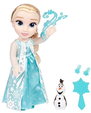 Disney Frozen Sjungande Elsa-docka med Olaf-figur, 35 cm, funktionsdocka från Jakks Pacific, officiell Frozen 2, inkluderar hårborste och klämmor, ledad, från 3 år.