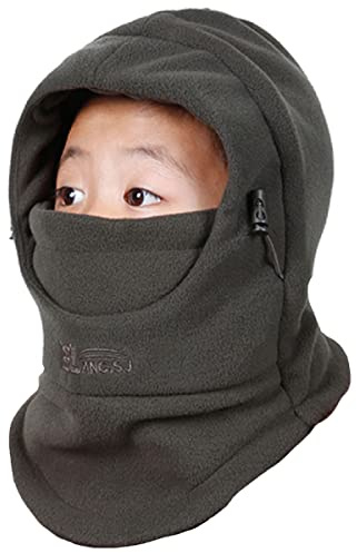 Azarxis Kids Balaclava Fleece Hat Thermal Full Face Cover Cap Winter Warm Neck Warmer Hood Windproof Adjustable for Boys Girls Skiing Snowboarding Skating Cycling Hiking Outdoor (Army Green)