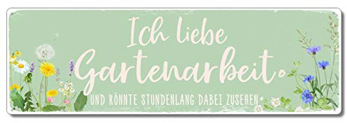 Interluxe Metallschild - Ich liebe Gartenarbeit - lustiges Blechschild mit Spruch, wetterfest für Balkon, Terrasse und Garten