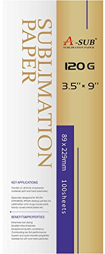 A-SUB Papel de sublimación para taza tamaño, 89x229 mm, 100 hojas, 120 g/m², Compatible con la impresora de sublimación EPSON, SAWGRASS, RICOH, BROTHER