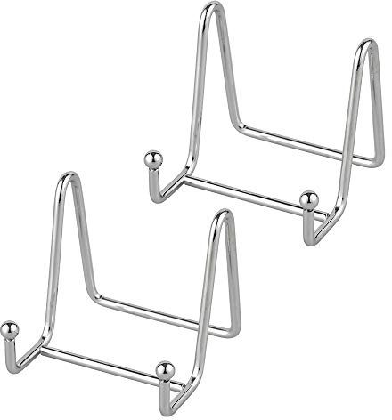Porte Assiette Chevalet Support Presentoir - 2 Pièces Argenté Metal Support Assiette Decorative - Support Cadre Photo de Table - Présentoir de Fer pour Plaque | Livre Cuisine | Carte Postale - 7,6 cm