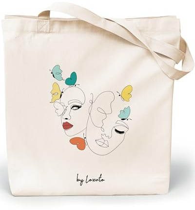Loxato Tygpåse med tryck, bomullspåse, 100 % (B x H x D) 35 x 42 x 8 cm, bärpåse canvas 220 g/m2, jutepåse med tryck, shoppingpåse med långt handtag, 70 cm, shoppingpåse, L