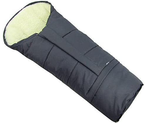BambiniWelt by Rafael K. Winterfußsack – universaler Fußsack für Kinderwagen, Buggy & Schlitten in Mumienform – Lammwolle, größenverstellbar (90–110 cm), warm, waschbar & windabweisend (dunkelgrau)