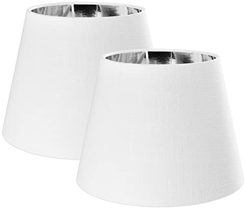 Navaris Pantallas de lámpara blanca y plata - Set de 2x Pantalla redonda estilo vintage para lámparas de mesa salón dormitorio - Portalámparas E27