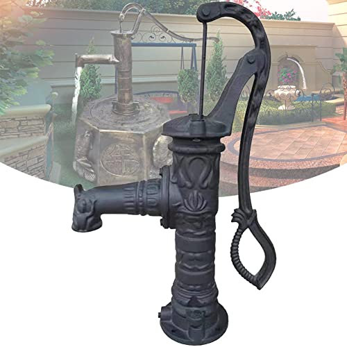 DYK&NX Garden Hand Water Pump, Vintage Style Cast Iron Well, Manual Stainless Steel Water Pump, w/Handle Well Pump, 14.6 x 5.9 x 25.6 inch, Pitcher Pump Holes for Yard Ponds Garden (Color : Black)