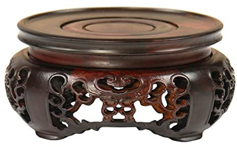 TOMYEUS Vase Bonsai Stand Vintage Round Shape Wooden Teapot Base Vase Aquarium Table Lamp, Home ​Display Stand Ornament Base Wooden Buddha Statue Base Plant Display Base (Size : Large)