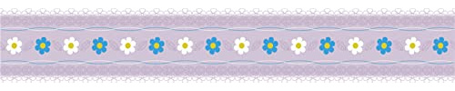 VisitRyl Bordure de papier peint Frise Murale Adhesive Frise Autocollante pour Cuisine, Salle de Bains, Plafond, Salon, plinthe, Chambre Décoration Murale fleurs bleues et blanches 10cm X 1000cm