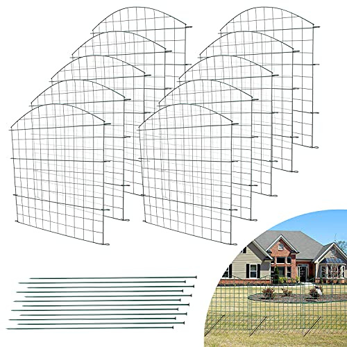 Jiubiaz Teichzaun Gartenzaun Set, 10 Zaunelemente und 12 Befestigungsstäben, Rost und UV beständig Gitterzaun Freigehege, Tiergehege (Oberbogen)