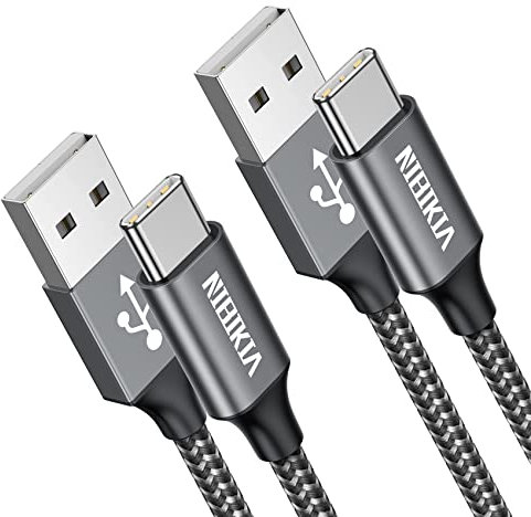NIBIKIA USB C Kabel [2Stück/ 2M+2M] Ladekabel USB C 3.1A Typ C Schnellladekabel, Nylon USB A auf USB C Ladekabel für Samsung Galaxy S23 S22 S21 S20 S10, A53 A52 A33 A34 A20e A14 A13 usw