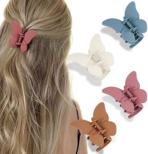 IOSPKKIO® 4 Stück Schmetterling-Haarspangen, Schmetterlings-Clips, Haarspangen für Mädchen, Haarspangen für Frauen, Klauenclips, Matte Haarklammern, Kiefer-Clips für dünnes
