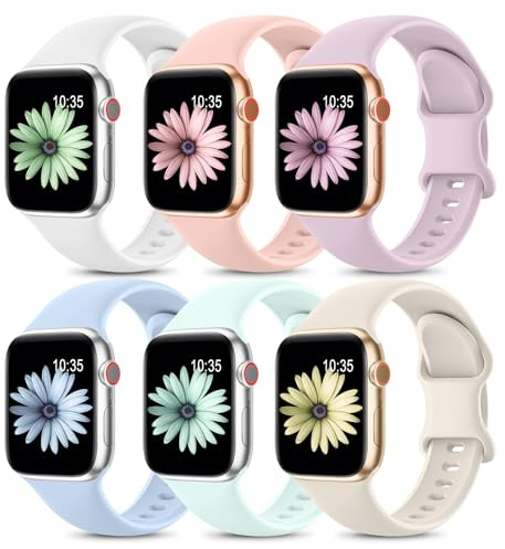6 Pack Bracelets Silicone Compatibles avec Bracelet Apple Watch Femme Homme | Bracelet Sport pour 38mm 40mm 41mm 42mm 44mm 45mm 46mm 49mm,Bracelet Imperméable pour Serie 11 10 9 8 SE 7 6 5 4 Ultra 3 2 1