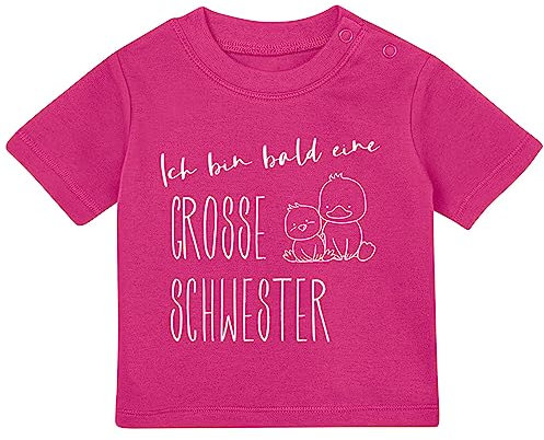 Baby Tshirt in Pink 0-36 Monate mit Druck T-Shirt mit Spruch Ich Bin Bald eine große Schwester, Kücken Ankündigung Einer Schwangerschaft Kurzarm Bio Baumwolle