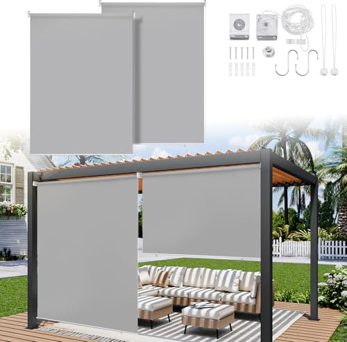 Ikodm Lot de 2 stores verticaux auvent - 140 x 140 cm - Protection solaire - Protection contre le vent - Store latéral - Ombrage - Résistant aux intempéries - Pour balcon, terrasse, jardin, gris clair