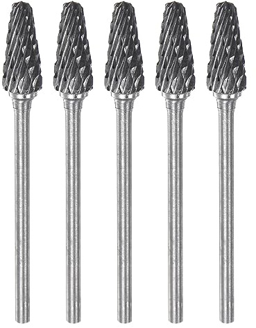 sourcing map 5pcs Carbide Rotary Burrs 3/32 (2.35mm) Shank 1/4 (6mm) Head Double Cut Cone L Shape Die Grinder Bits Rasp Files for Metal Wood Plastic Polishing Engraving